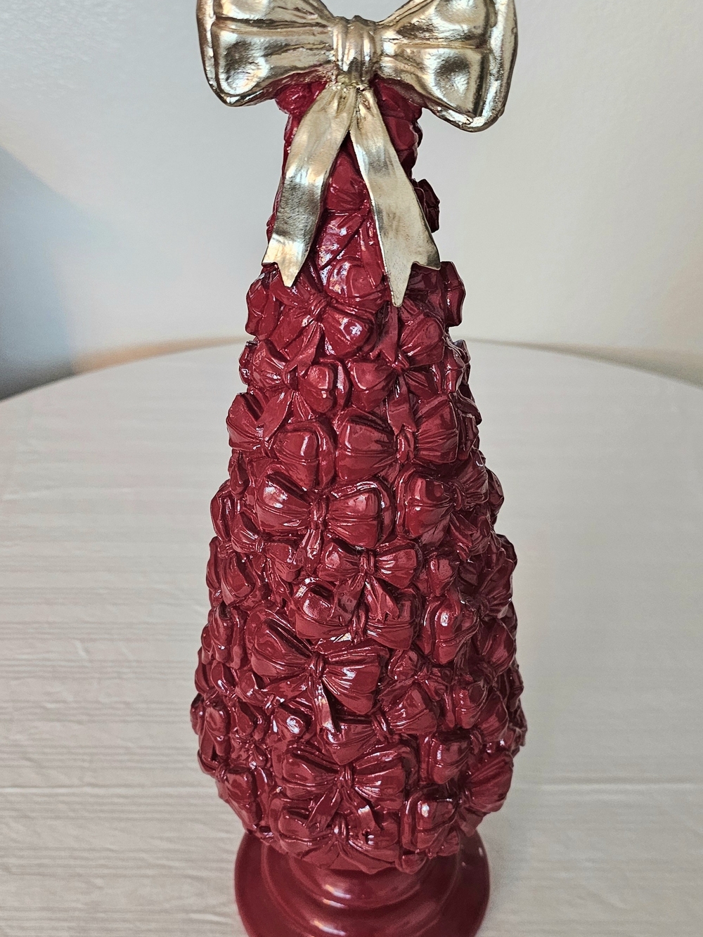 Red Decorative Bow Tree with Gold Bow Top Resin